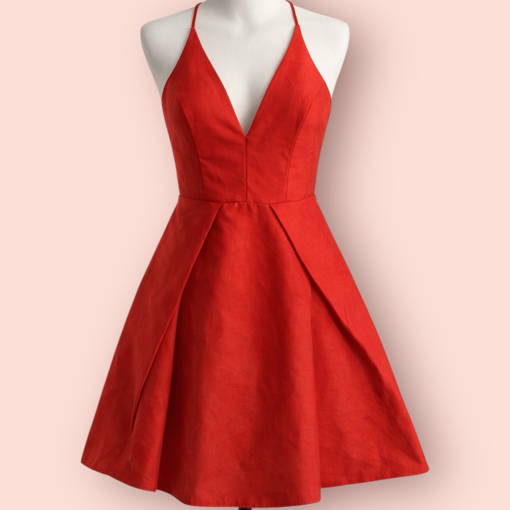 DO+BE Red Fit and Flare Cocktail Mini Dress Strappy Size M